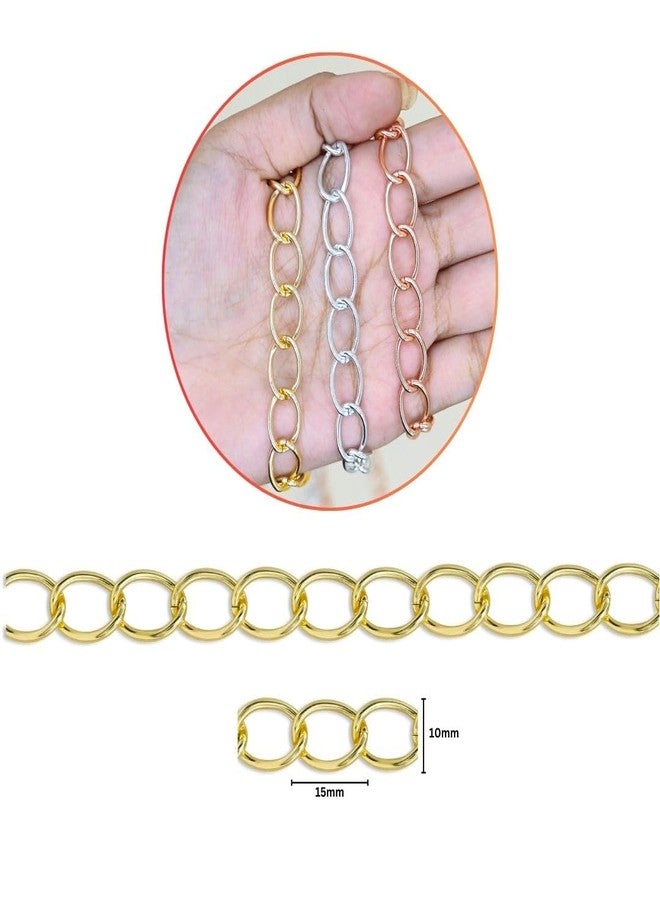 SATRA TRADERS سلسلة ألومنيوم من ساترا تريدرز، حلقات ملتوية، سلسلة لصنع المجوهرات، سلسلة حرفية للقلائد والأساور والأقراط | المقاس: الارتفاع 10 مم، العرض 15 مم | الكمية: 5 أمتار | JT-9-17-1 (ذهبي وردي) - Image 2